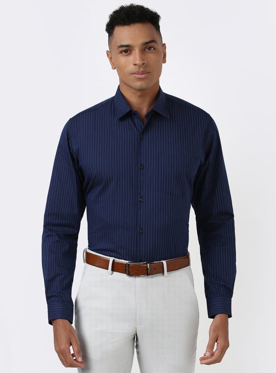 PETER ENGLAND Striped Slim Fit Formal Shirt Blue