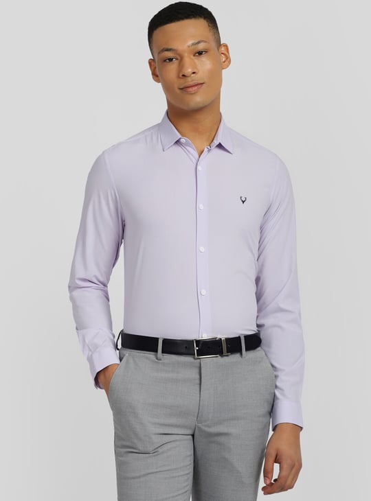 ALLEN SOLLY Solid Slim Fit Formal Shirt Purple