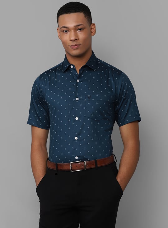 ALLEN SOLLY Print Slim Fit Formal Shirt Blue