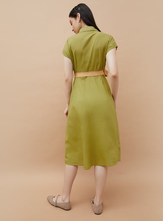 green emerald velvet dress Lela Rose | Abstract Floral Embroidery Belted Shirt Dress | XL main image 0