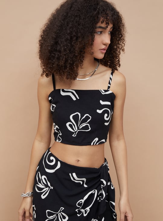 GINGER Printed Crop Spaghetti Top