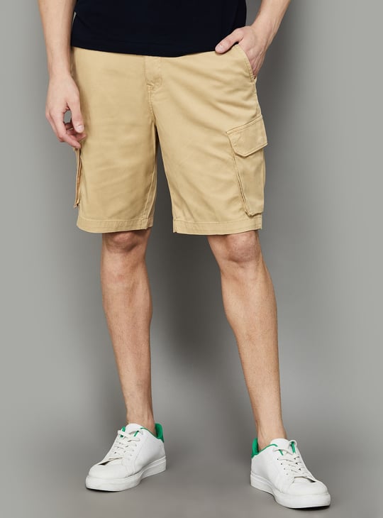 UNITED COLORS OF BENETTON Solid Comfort Fit Cargo Shorts Beige
