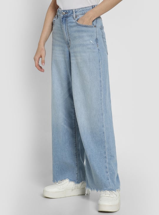 AMERICAN EAGLE Mid-Washed Wide-Leg Baggy Jeans Blue