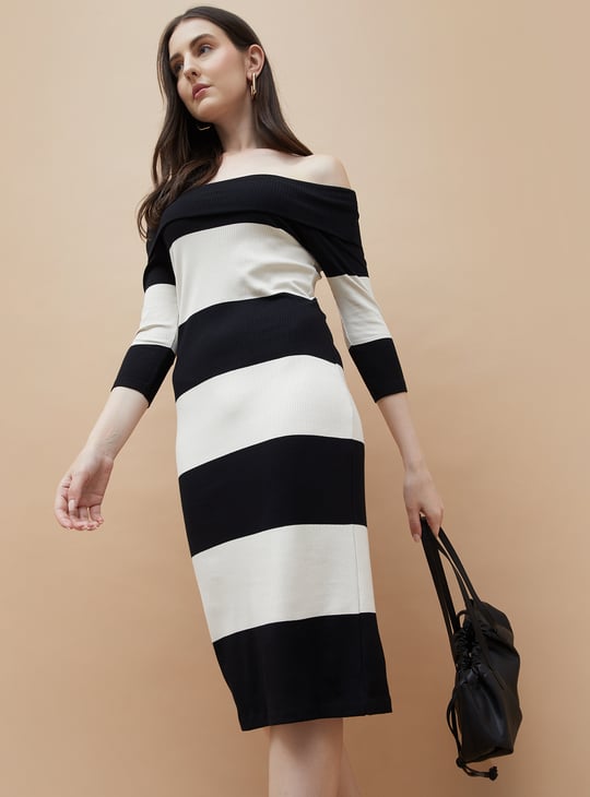 blue dress for baby girl Iris Striped Off The Shoulder Mini Bodycon Dress main image 1