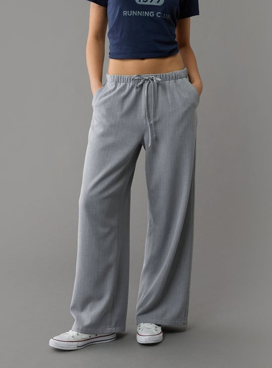 Wide Leg Pants Aerie Grey Joggers AMERICAN EAGLE Striped Wide-Leg - Main Image