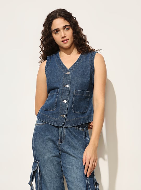 ￼ Eco Bio Washed Denim Jumper Vest ST119473_LIGHTBLUE_FRONT_MEDIU