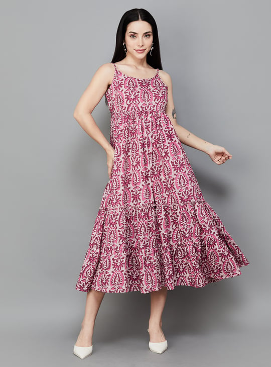 LIBAS Printed Fit and Flare Dress | Pink