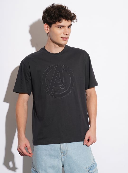 BEING HUMAN Avengers Embroidered T-shirt Grey