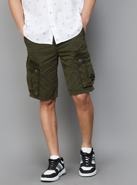 T-BASE Solid Cargo Shorts Green