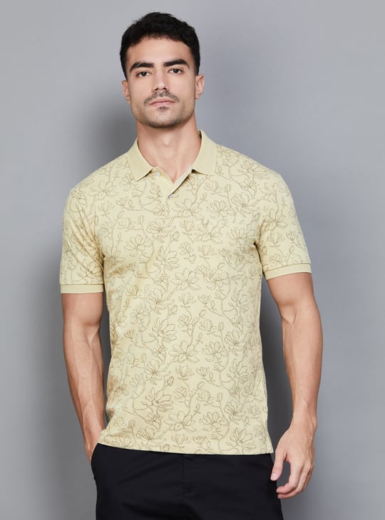 ALLEN SOLLY Floral Print Polo T-shirt