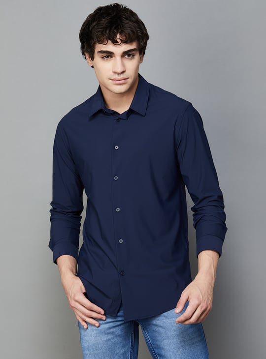 Jack & Jones Premium slim fit stretch smart shirt in navy - Luxury Boutique