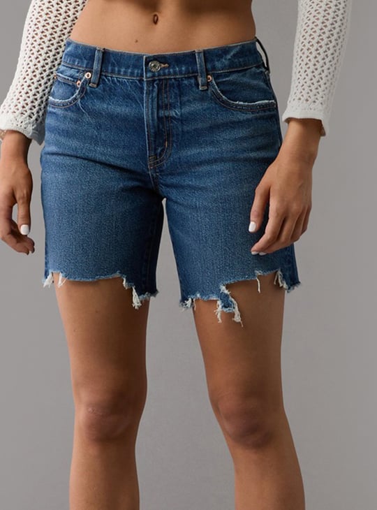 AMERICAN EAGLE Washed Raw-Hem Denim Shorts