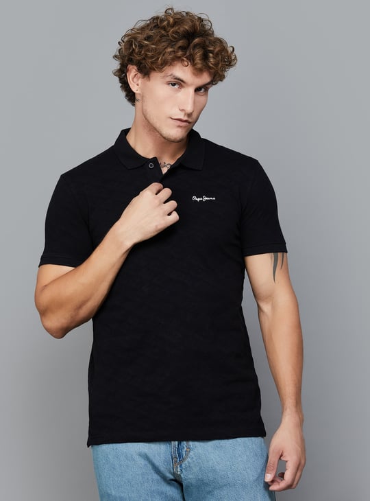PEPE JEANS Solid Polo T-shirt Black
