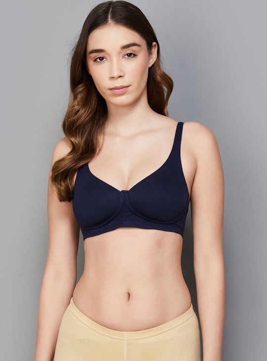 ENAMOR Solid Padded Non-Wired High Coverage T-shirt Bra Blue