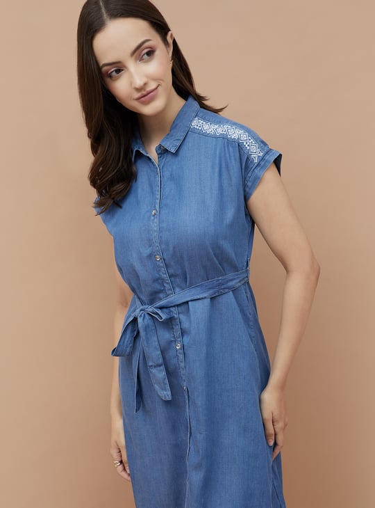 FAME FOREVER Washed Denim Shirt Dress | Blue