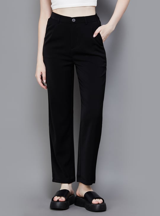 BLACK LOOSE STRAIGHT SLACKS 2912P スラックス ZTN Dress Pants Women Black Work Pants High Waisted with 4