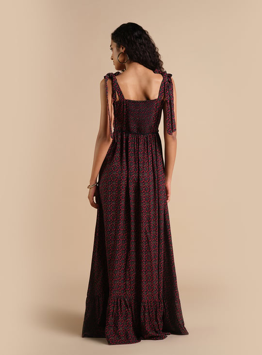 chinese dress ladies Buy global desi Women's A-Line Maxi Dress  (AW19GR115MXCHDBLACKL_Black_Large) at Amazon.in main image 1
