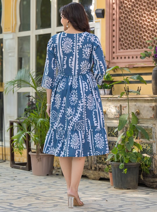 JUNIPER Printed Drop-Waist Dress | Blue JUNIPER Printed Drop-Waist Dress | Blue