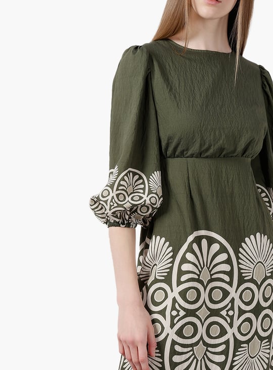 VERO MODA Printed A-line Dress with Fringe Hem