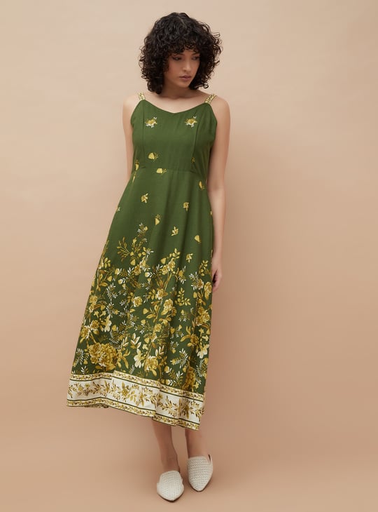 COLOUR ME Floral Print A-line Midi Dress