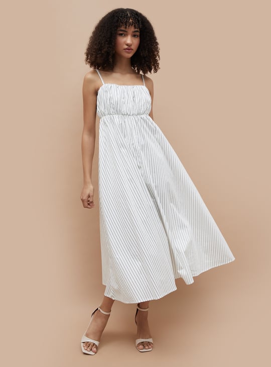 GINGER Striped Spaghetti Strap Midi Dress