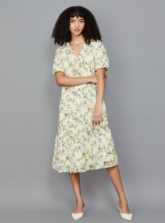 navy blue dress for baby girl OFF THE SHOULDER FLORAL PRINTED A-LINE DRESS 7441 – MARIGOLD DRESSES main image 0