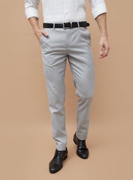 CODE Solid Slim Tapered Formal Trousers Grey