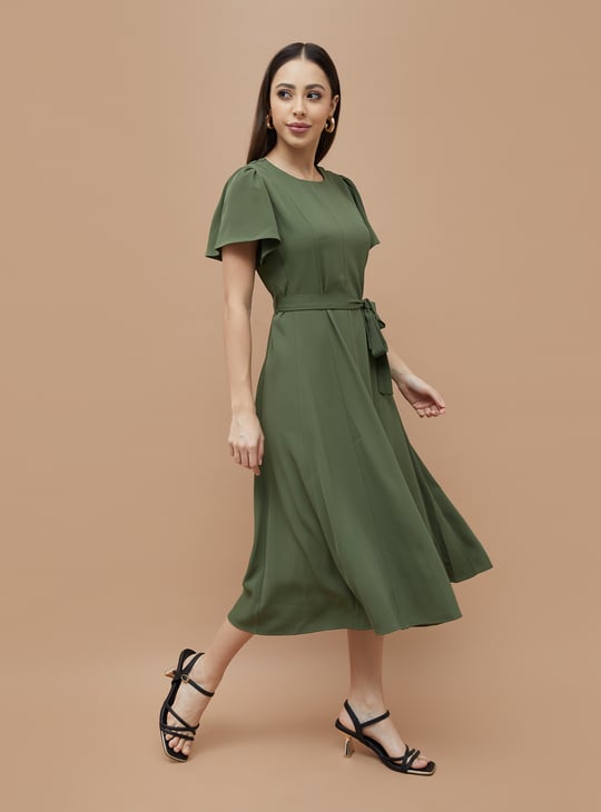 Linen Dresses Belted Dress Midi CODE Solid Flutter Sleeves Belted Midi Dress Linen Dresses Belted Dress Midi CODE Solid Flutter Sleeves Belted Midi Dress