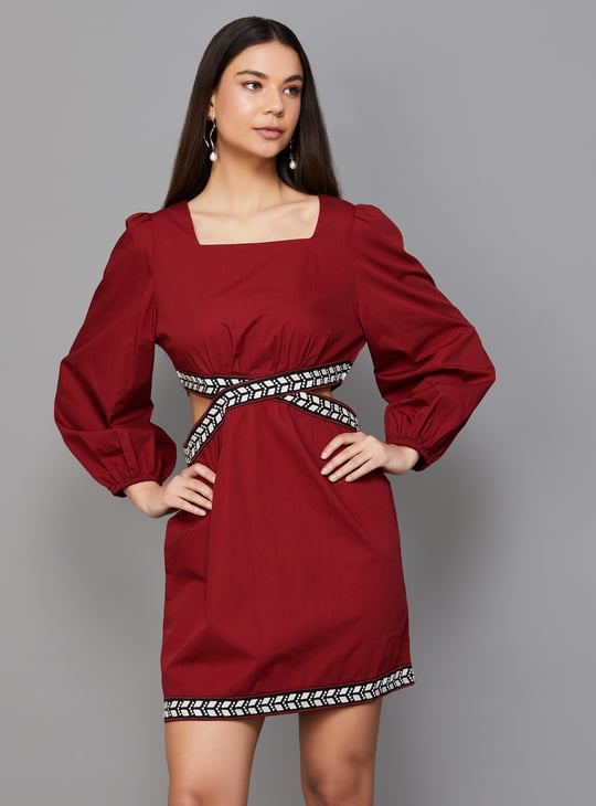 VERO MODA Solid Mini Dress with Cut-Out Details