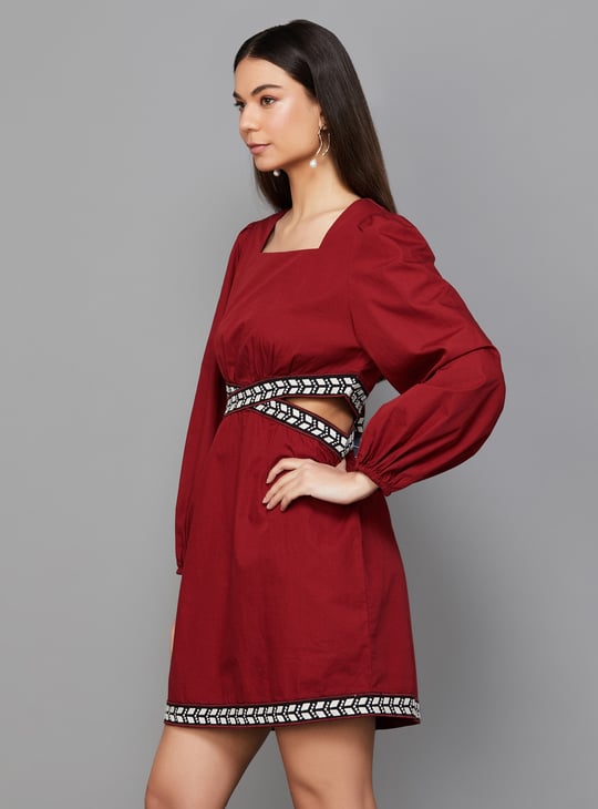 VERO MODA Solid Mini Dress with Cut-Out Details