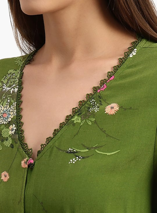 green emerald velvet dress VERO MODA Green Floral Fit & Flare Dress main image 1