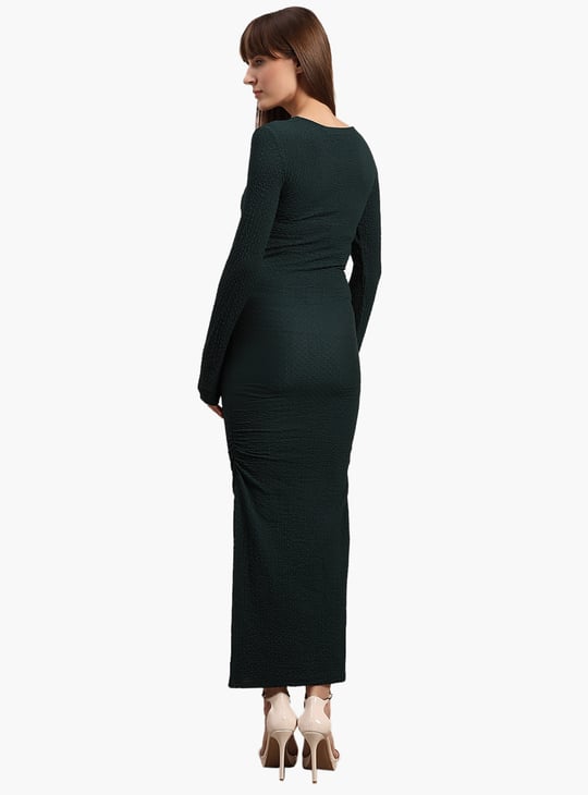slim fit dress slacks Green Printed Puff Sleeves Midi Dress main image 1