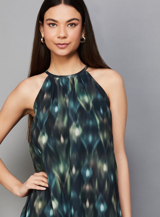 AND Abstract Print Halter Neck Shift Dress Black