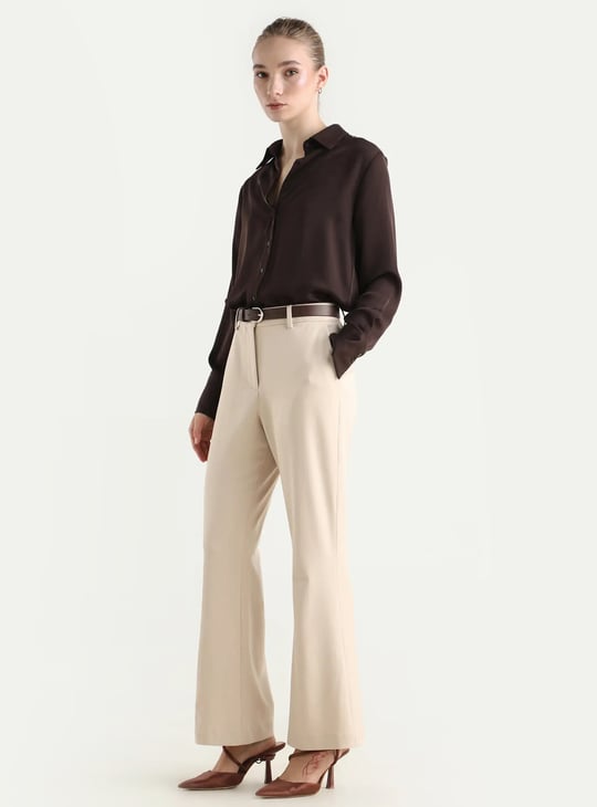 RAREISM Solid Bootcut Fit Trousers Beige