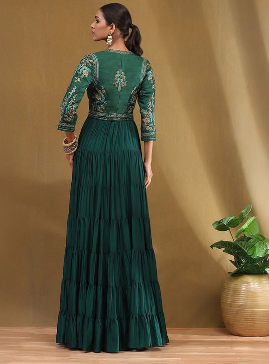 BIBA Tiered Maxi Dress with Embroidered Jacket