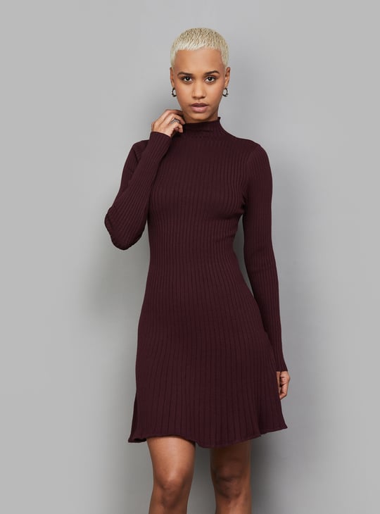 ruched knit shirt dress Rachel Knitted Shirt Dress-Raw Umber