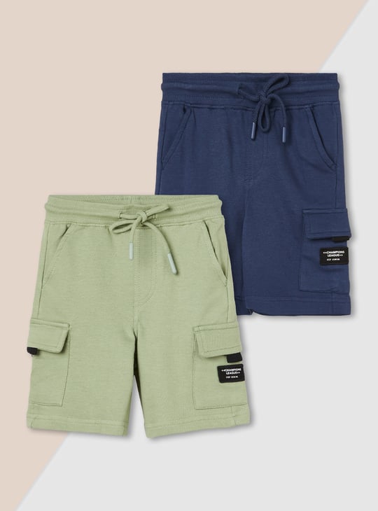 Boys Solid Cargo Shorts - Pack of 2