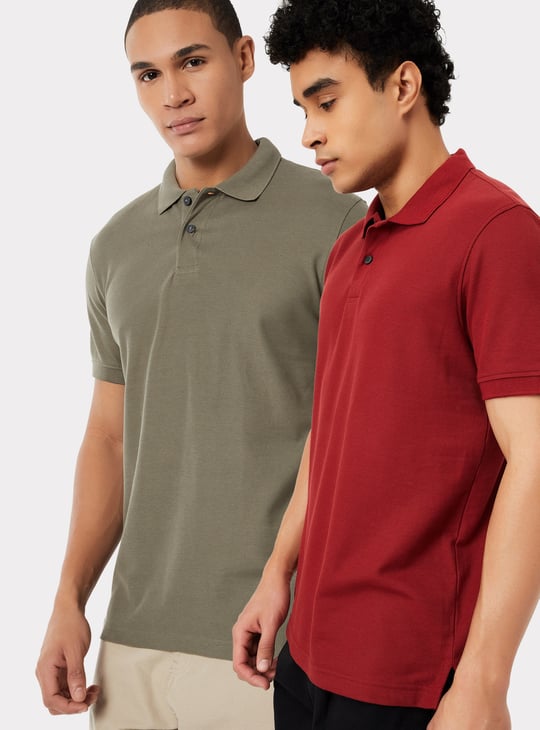 Men Solid Polo T-shirt - Pack of 2 | Multicolour | Solid
