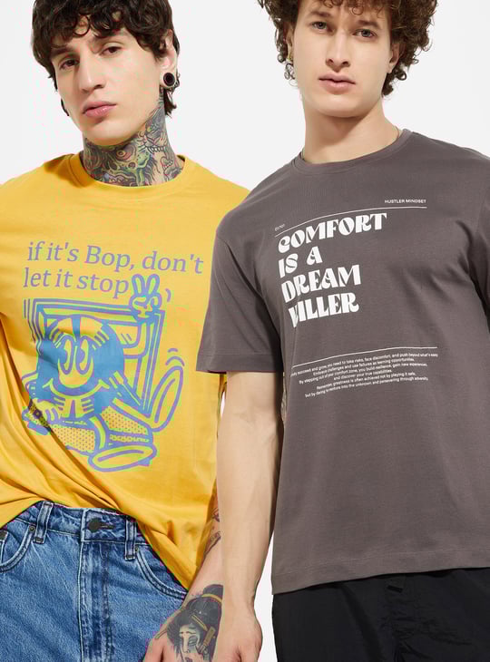 URB_N Men Graphic Printed T-shirt - Pack of 2