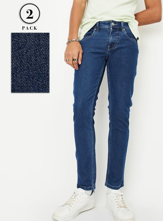 Men Washed Skinny Fit Jeans - Pack of 2
