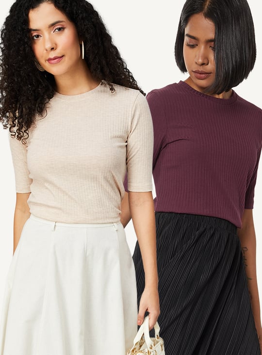 Women Ribbed T-shirts - Pack of 2