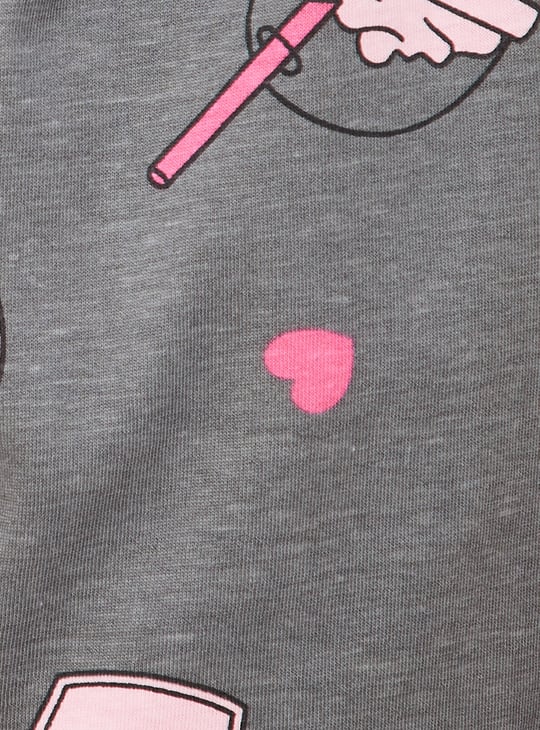 Women Printed T-shirt with Drawstring Waist Shorts