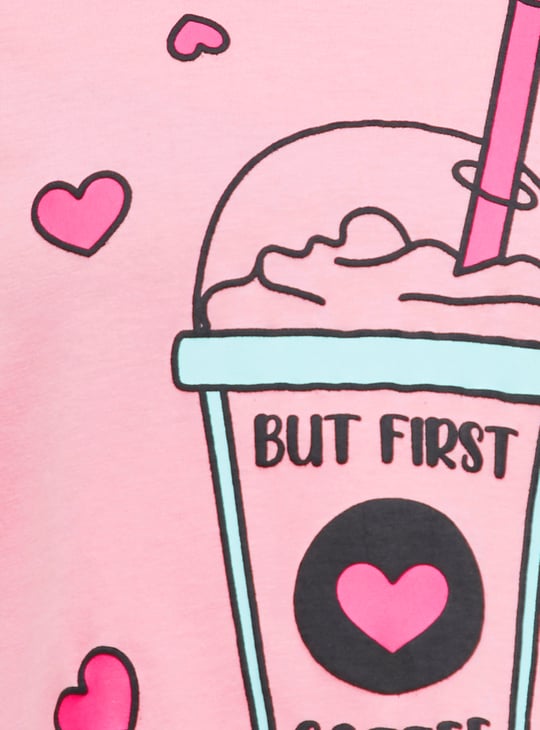 Women Printed T-shirt with Drawstring Waist Shorts