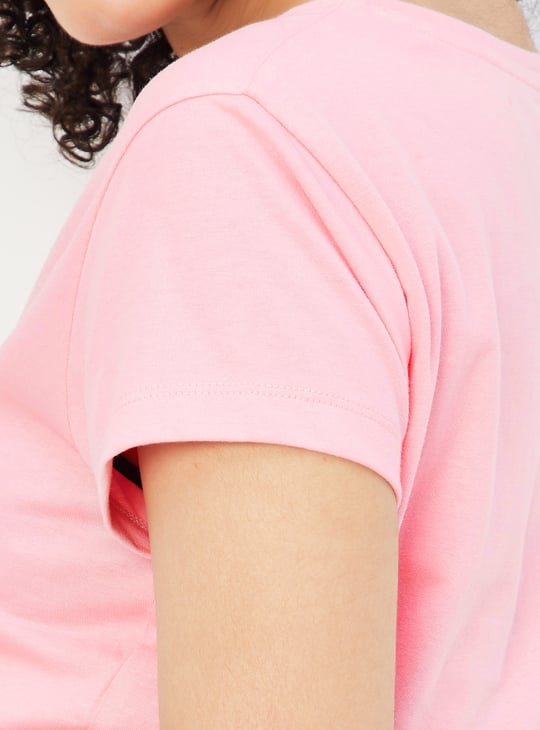 Women Printed T-shirt with Drawstring Waist Shorts