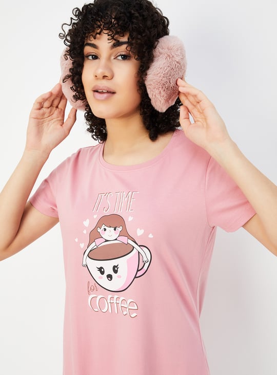 Women Graphic Printed Short Sleeves Nightdress