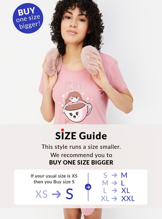Women Graphic Printed Short Sleeves Nightdress