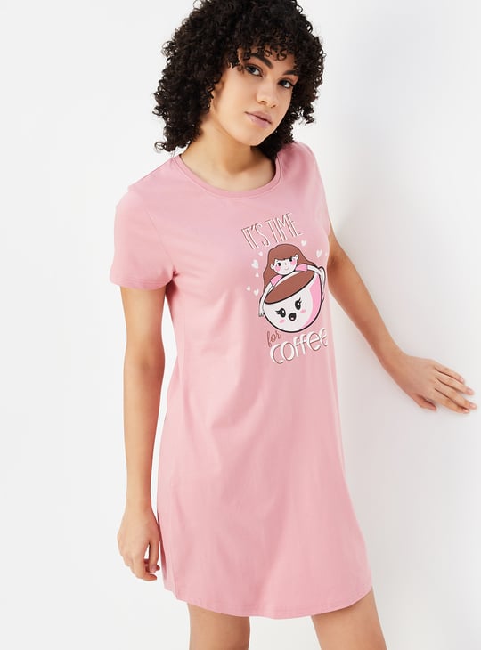Women Graphic Printed Short Sleeves Nightdress