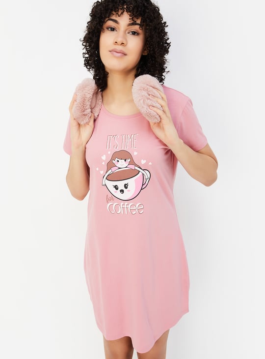 Women Graphic Printed Short Sleeves Nightdress
