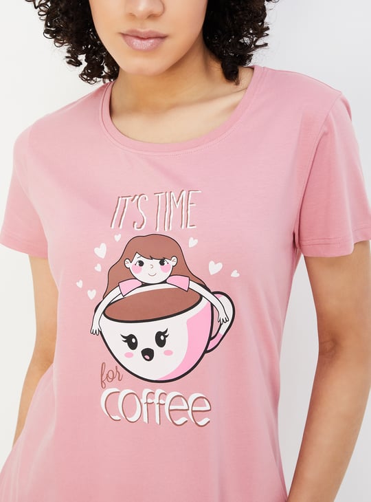 Women Graphic Printed Short Sleeves Nightdress