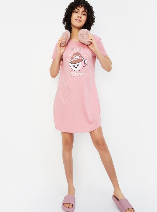 Women Graphic Printed Short Sleeves Nightdress